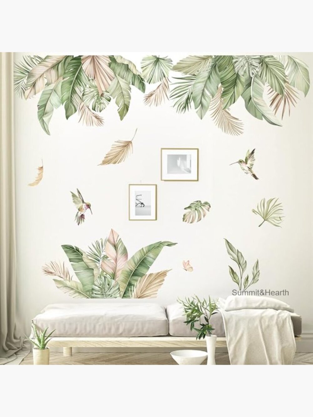 Boho Tropical Leaves Wall Decals, Removable PVC Stickers, 2 Sheets